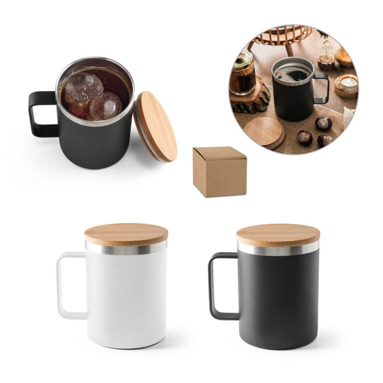Caneca Térmica Com Tampa De Bambu