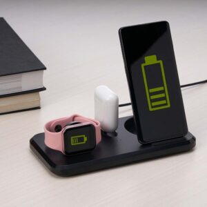 Estação de Carregamento 3 em 1 Personalizada - Carregue Celular, iWatch e Fones com Estilo